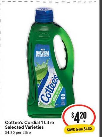 IGA Cottee's Cordial 1 Litre offer