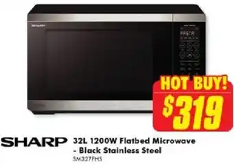 The Good Guys Sharp 32L 1200W Flatbed Microwave- Black Stainless Steel SM327FHS offer