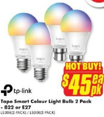 The Good Guys Tapo Smart Colour Light Bulb 2 Pack- B22 or E27 offer