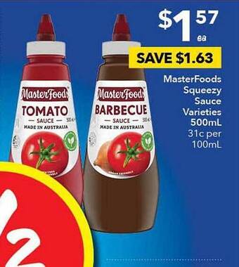 Ritchies Masterfoods Squeezy Sauce Varieties offer