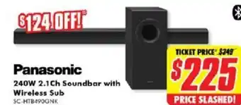 The Good Guys Panasonic 240W 2.1Ch Soundbar with Wireless Sub SC.HTB 490GNK offer