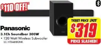 The Good Guys Panasonic 3.1Ch Soundbar 300W SC.HTB688GNK offer