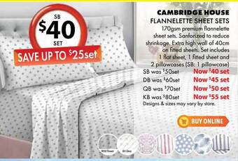 Lincraft Cambridge House Flannelette Sheet Sets offer