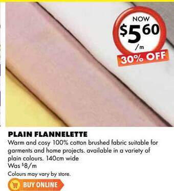 Lincraft Plain Flannelette offer