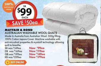 Mayfair & Bond Australian Washable Wool Quilts