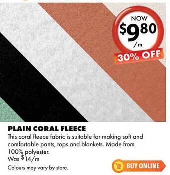 Lincraft Plain Coral Fleece offer