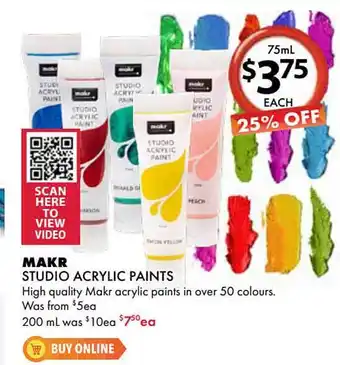 Lincraft Makr Studio Acrylic Paints offer
