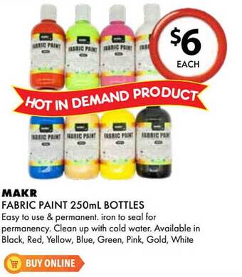 Lincraft Makr Fabric Paint Bottles offer