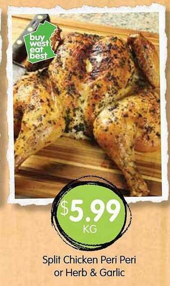 Spudshed Split Chicken Peri Peri Or Herb & Garlic offer