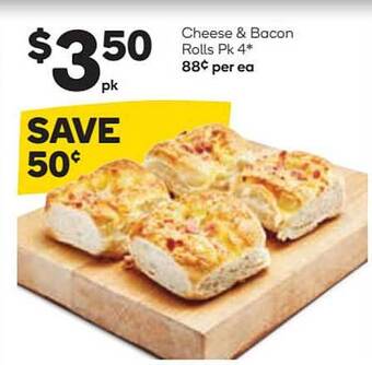 Woolworths Cheese & Bacon Rolls Pk 4 offer