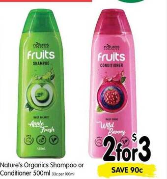 Spar Natures Organics Shampoo Or Conditioner offer