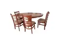LivingStyles Mustang 5 Piece Rubberwood Round Dining Table Set, 100cm, Antique Oak offer