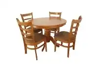 LivingStyles Mustang 5 Piece Rubberwood Round Dining Table Set, 100cm, Umber offer