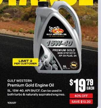 SuperCheap Auto Gulf Western Premium Gold Engine Oil offer