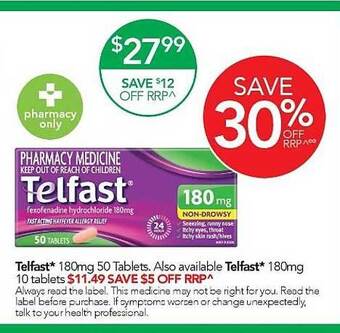 Telfast 180mg 50 Tablets