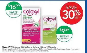 Terry White Coloxyl With Senna 200 Tablets Or Coloxyl 120mg 100 Tablets offer