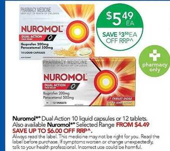 Terry White Nuromol Dual Action 10 Liquid Capsules Or 12 Tablets offer