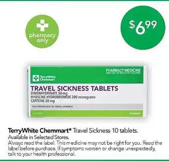 Terry White Therrywhite Chemmart Travel Sickness 10 Tablets offer