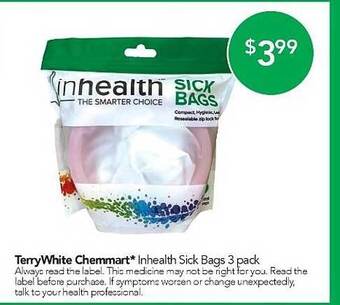 Terry White Terrywhite Chemmart Inhealth Sick Bags 3 Pack offer