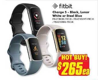 The Good Guys Fitbit Charge 5 - Black Lunar White Or Steel Blue offer