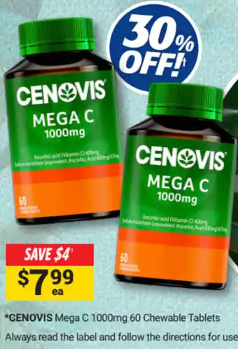 Cincotta Chemist Cenovis Mega C 1000mg 60 Chewable offer
