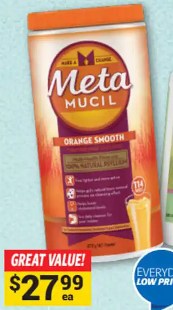 Cincotta Chemist Metamucil Smooth Orange Powder 114Dose 673g offer