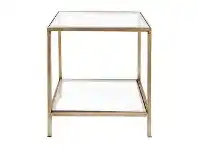 LivingStyles Cocktail Glass Top Iron Square Side Table, Antique Gold offer