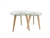 LivingStyles Patterson 2 Piece Glass Topped Oak Timber Round Nesting Table Set offer