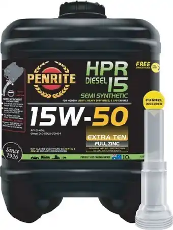 Autobarn Penrite HPR Diesel 15 15W-50 Semi Synthetic 10LT offer