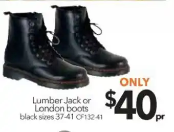 Cheap as Chips Lumber Jack or London Boots Size 37-41 offer