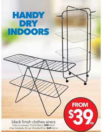 Cheap as Chips Black Finish Clothes Airers 3 Tier on Wheels 71x61x104cm offer