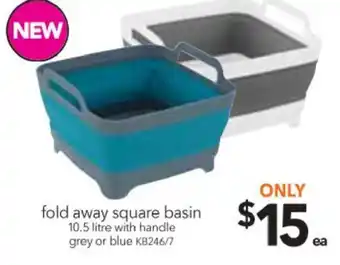 Fold Away Square Basin 10.5 Litre