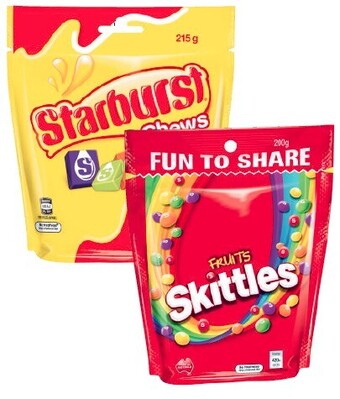 Coles Skittles 160g-200g or Starburst Chews 215g-235g offer