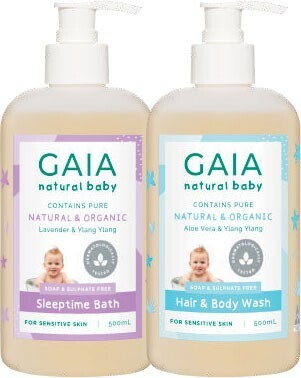 Coles Gaia Natural Baby Hair & Body Wash or Sleeptime Bath 500mL offer