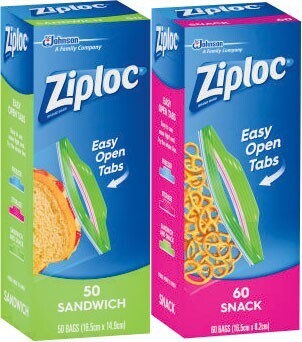 Coles Ziploc Sandwich Bag 50 Pack or Snack Bag 60 Pack offer
