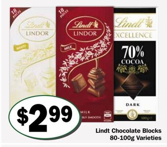 Lindt Chocolate Blocks 80-100g varieties