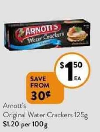 Foodworks Arnott's Original Water Crackers 125g offer