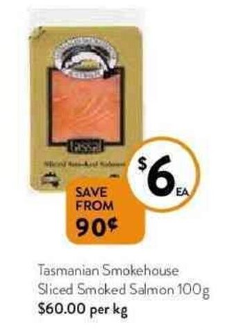 Foodworks Tasmanian Smokehouse Sliced smoked salmon 100g offer