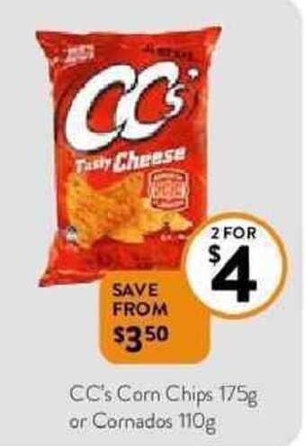 Foodworks CC's Corn Chips 175g or Cornados 110g offer