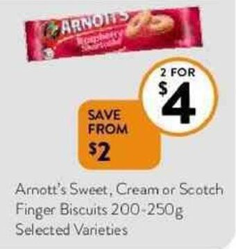Foodworks Arnott's Sweet, Cream or Scotch Finger Biscuits 200-250g offer