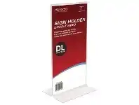 Officeworks Deflect-O deflecto Double-sided T-Shape Sign Holder Portrait offer