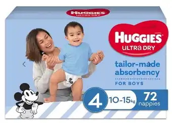 BIG W Huggies 72-Pack Ultra Dry Jumbo Nappies Size 4 Toddler Boy (10-15kg) offer