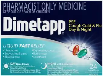 Dimetapp PSE Cough Cold & Flu Day & Night 24 Liquid Capsules