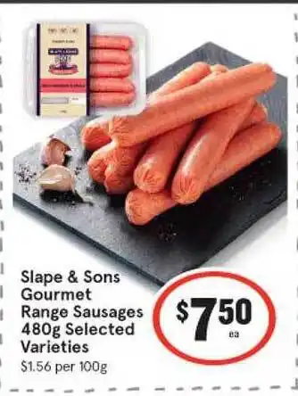 IGA Slape & Sons Gourmet Range Sausages 480g offer
