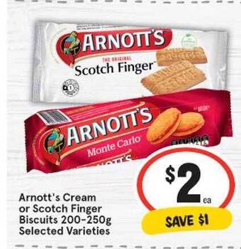 IGA Arnott's Cream Or Scotch Finger Biscuits 200-250g offer