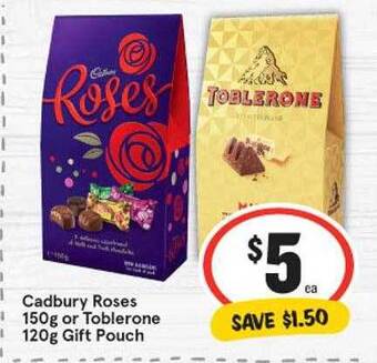 IGA Cadbury Roses 150g Or Toblerone 120g Gift Pouch offer