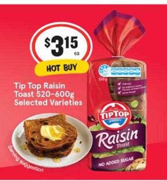 IGA Tip Top Raisin Toast 520-600g offer