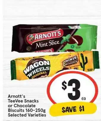 IGA Arnott's TeeVee Snacks Or Chocolate Biscuits 160-250g offer