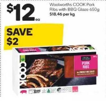 Woolworths Woolworths Cook Pork Ribs With Bbq Glaze 650g offer
