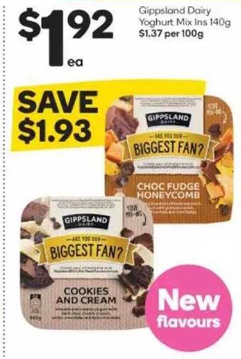 Woolworths Gippsland Dairy Yoghurt Mix Ins 140g offer